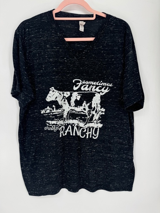 Bella Canvas Tops - Women's 'Sometimes Fancy Always Ranchy' Black Graphic V-Neck T-Shirt Size XL